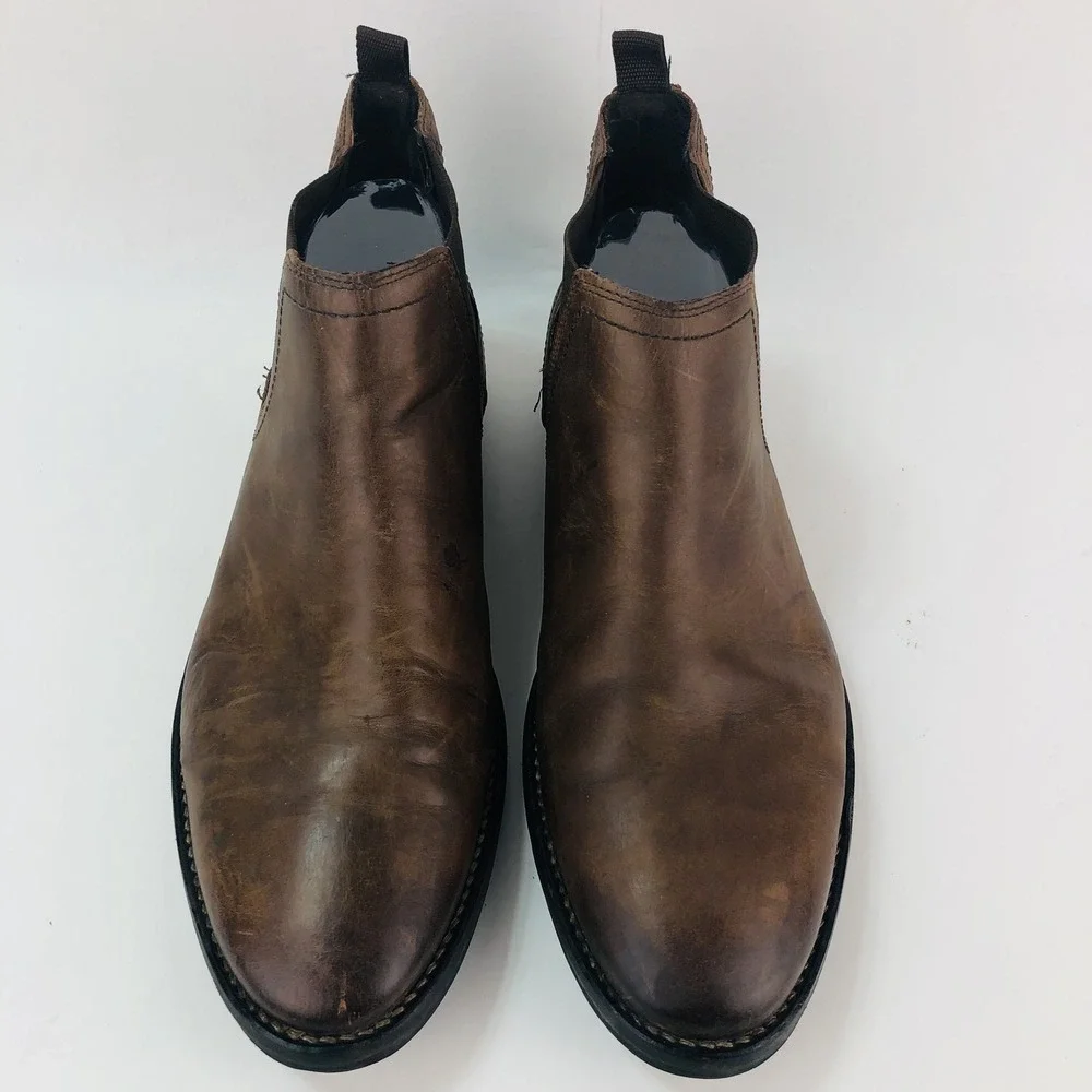 River Island Mens 8.5 Brown Leather Pull On Chelsea Ankle Boots Casual